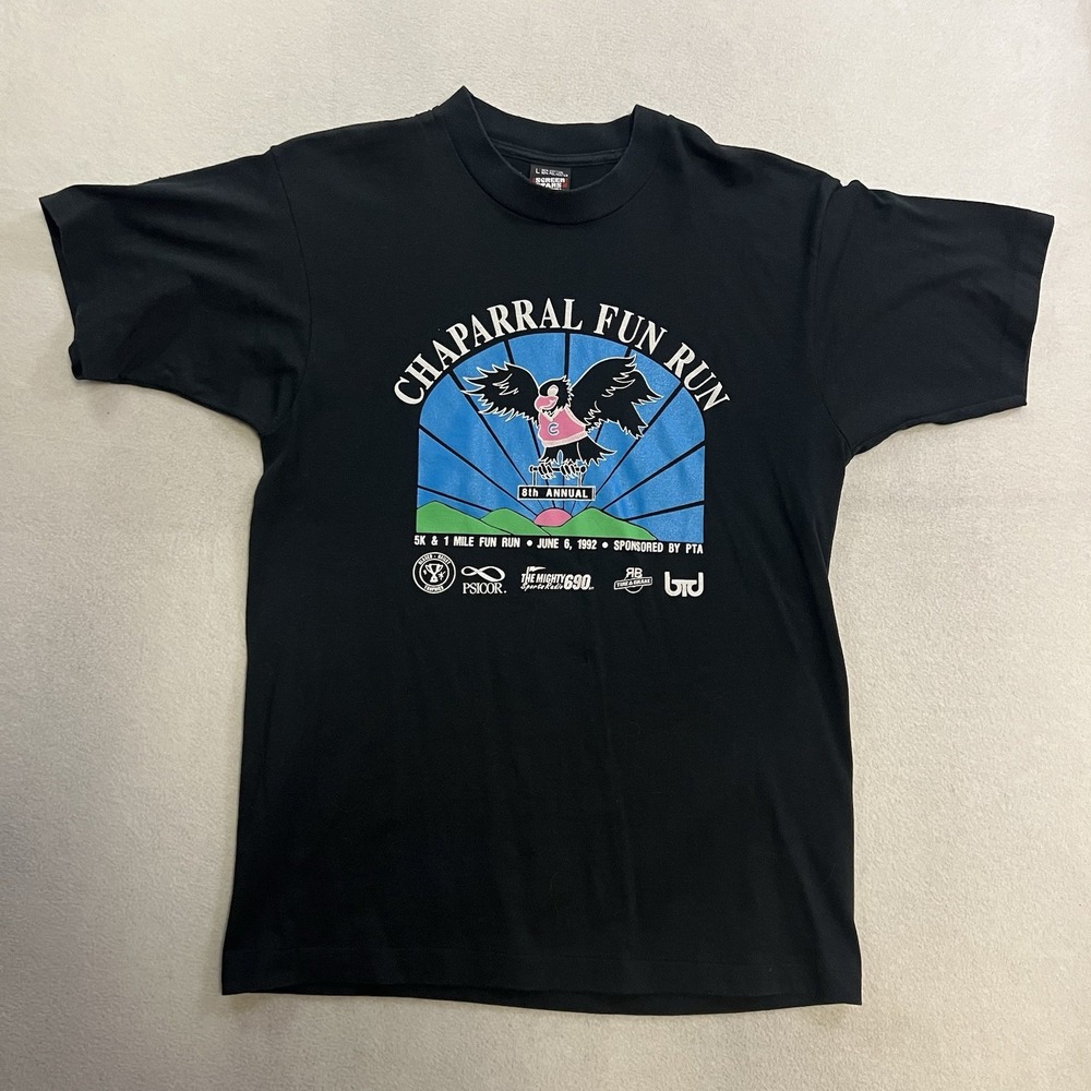 Vintage Chaparral Fun Run 1992 T-Shirt Men's Size Large Black Single Stitch Tee